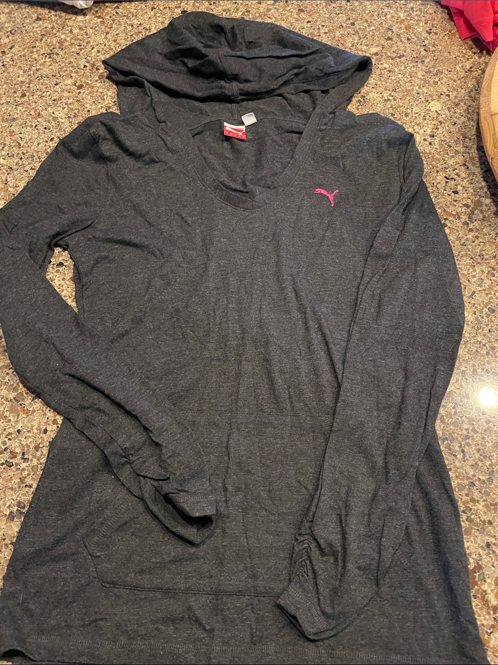 Puma Dark Gray Hooded Women's Sweatshirt with Pink Logo